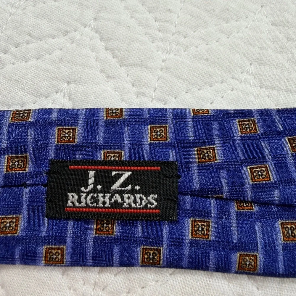 JZ Richards For Nordstrom 100% Silk‎ Tie Blue Geometric Pattern Men's Necktie